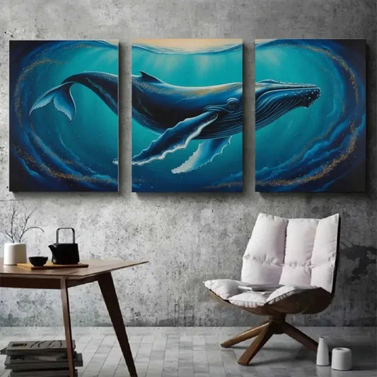 3pcs Blue Whale Canvas Wall Art Set Canvas Framed 60x90cm - High Quality Print 100% Australian Made Wall Canvas Ready to Hang