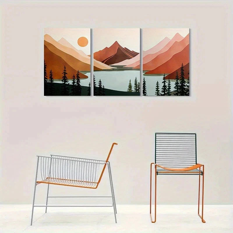 3pcs Abstract Mountain Nature Scene Metal Print Ready to Hang Art - Bella Home Decor