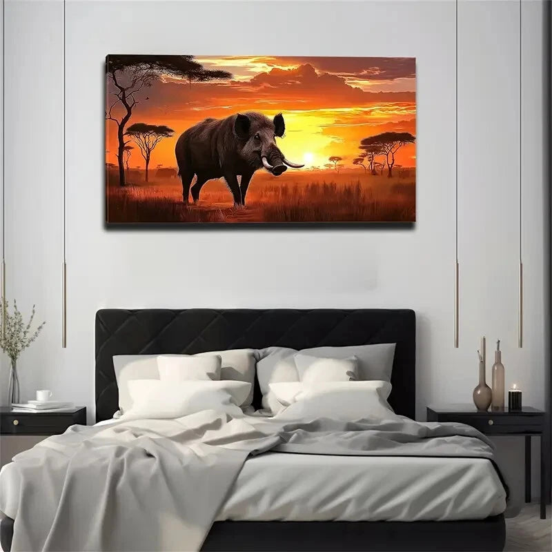 Savanna Fierce Wild Boar Wheat Wall Art Canvas Office Home Room Framed 120x60cm - Bella Home Decor
