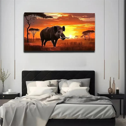 Savanna Fierce Wild Boar Wheat Wall Art Canvas Office Home Room Framed 120x60cm - Bella Home Decor