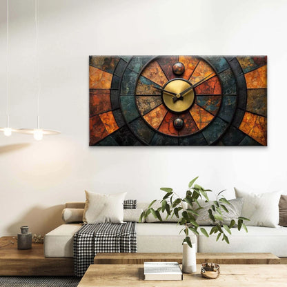 Mosaic Slate Wall Clock Wall Art Canvas Office Home Room Framed 120x60cm - Bella Home Decor