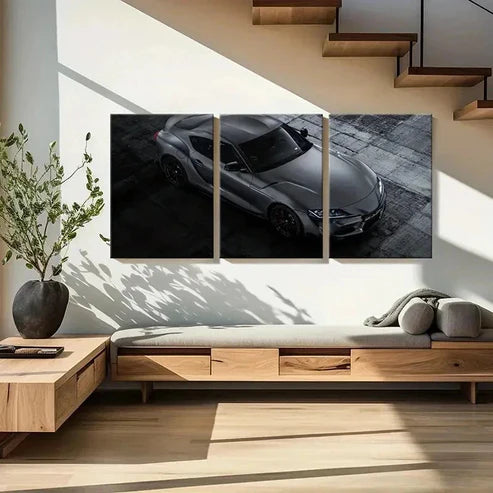 3pcs Grey Sports Super Car Modern Vehicle  Art Set Canvas Unframed - High Quality Print 100% Australian Made Wall Canvas