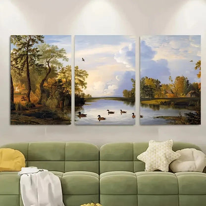 3pcs Calm Autumn Morning View Metal Print Ready to Hang Art - Bella Home Decor