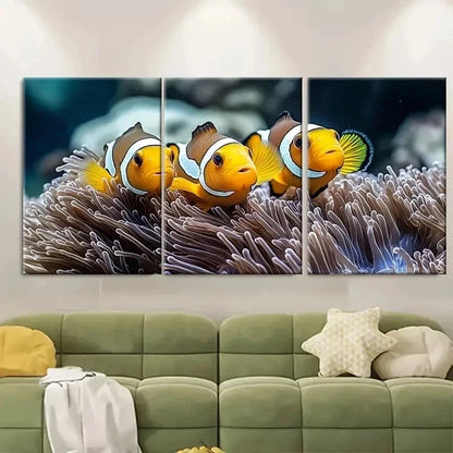 3pcs Anemonefish Three Clown Fish E  Wall Art Set Canvas Framed 60x90cm - High Quality Print 100% Australian Made Wall Canvas Ready to Hang - Bella Home Decor