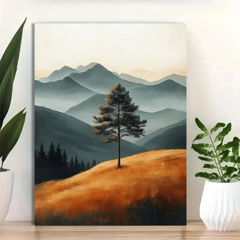 Beautiful Neutral Sepia Landscape With Soft Painting 40x60cm Metal Print Ready to Hang - Bella Home Decor