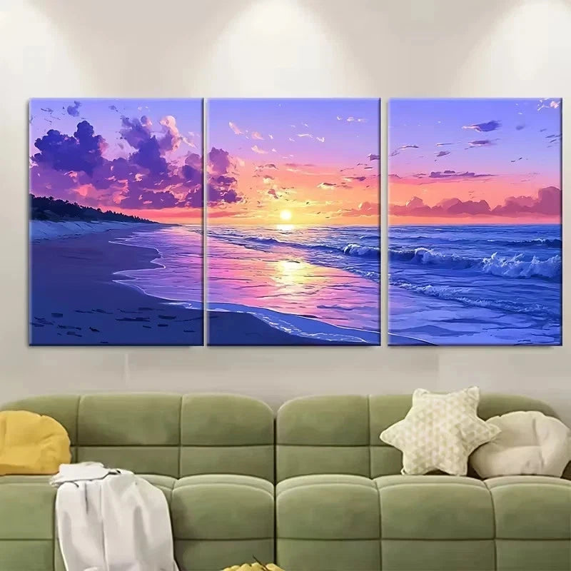 3pcs Tropical Beach Sunset Wall Art Set Canvas Framed 60x90cm - High Quality Print 100% Australian Made Wall Canvas Ready to Hang