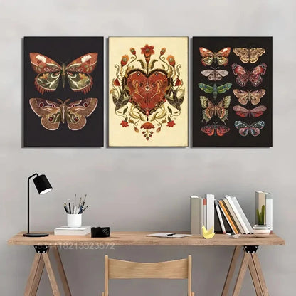 3pcs Butterfly Print Moth Art Print Botanical Metal Print Ready to Hang Art - Bella Home Decor