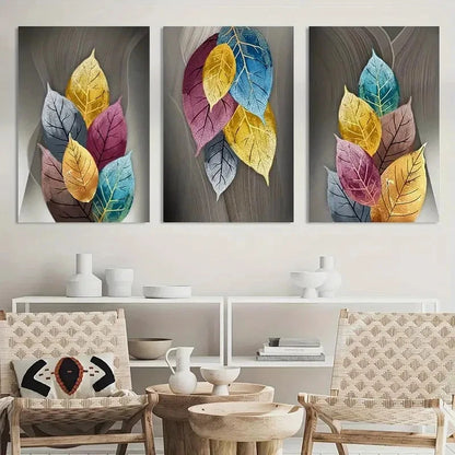 3pcs Abstract Leaves Painting Fashion Printing Metal Print Ready to Hang Art - Bella Home Decor