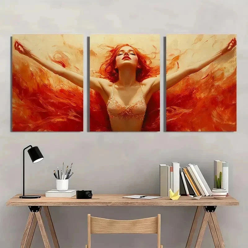 3pcs Ballet Dancer Red Hair Ballerina Perfect Wall Art Set Canvas Framed 40x60cm - High Quality Print 100% Australian Made Wall Canvas Ready to Hang - Bella Home Decor
