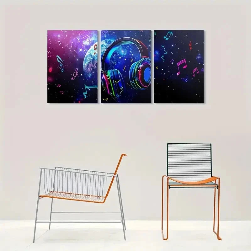 3pcs Celestial Notes & Headphones Metal Print Ready to Hang Art - Bella Home Decor