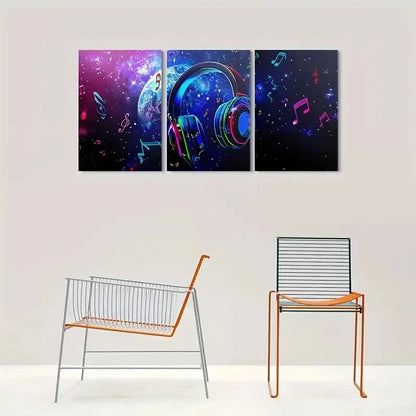 3pcs Celestial Notes & Headphones Metal Print Ready to Hang Art - Bella Home Decor