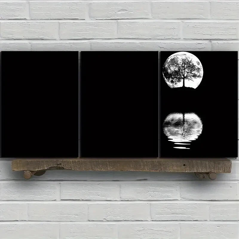 3pcs Reflection of Trees Moonlight Metal Print Ready to Hang Art - Bella Home Decor