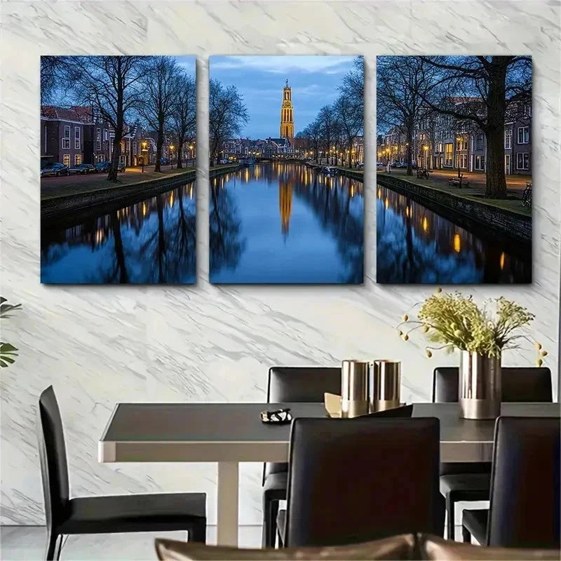 3pcs Groningen Netherlands Cityscape Perfect Wall Art Set Canvas Framed 50x70cm - High Quality Print 100% Australian Made Wall Canvas Ready to Hang