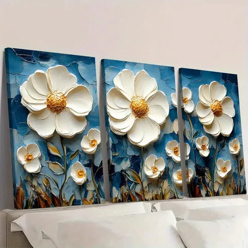 3pcs White Flower & Wildflower Impasto Wall Art Canvas Unframed – High Quality Print 100% Australian Made Wall Canvas - Bella Home Decor
