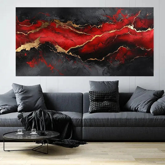 Abstract Black and Red Marble Wall Art Canvas Office Home Room Framed 120x60cm