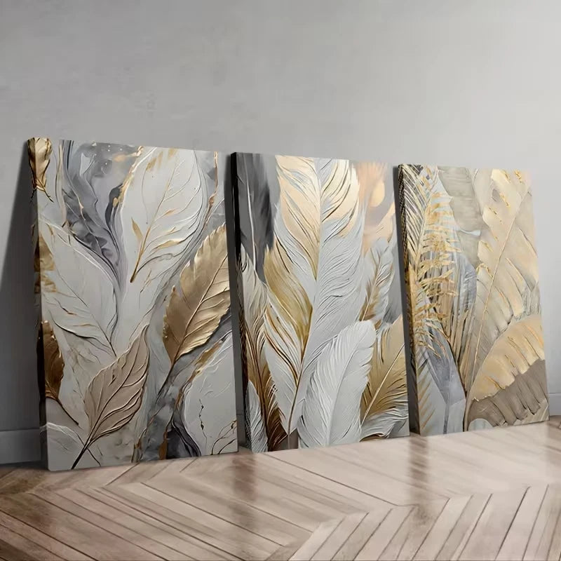 3pcs Modern Abstract Leaf Wall Art Set Canvas Framed 60x90cm – High Quality Print, 100% Australian Made, Ready to Hang