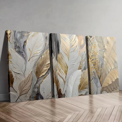 3pcs Modern Abstract Leaf Wall Art Set Canvas Framed 60x90cm – High Quality Print, 100% Australian Made, Ready to Hang