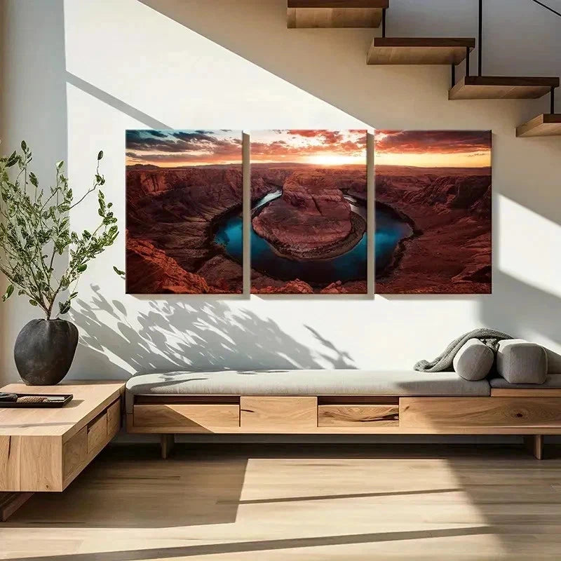 3pcs Mountain Boulders At Sunset Natural Wall Art Set Canvas Framed 60x90cm - High Quality Print 100% Australian Made Wall Canvas Ready to Hang - Bella Home Decor
