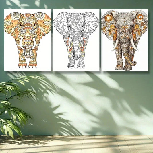 3pcs Stylized elephant Wall Art Painting Wall Art Set Canvas Framed 40x60cm -High Quality Print 100% Australian Made Wall Canvas Ready to Hang