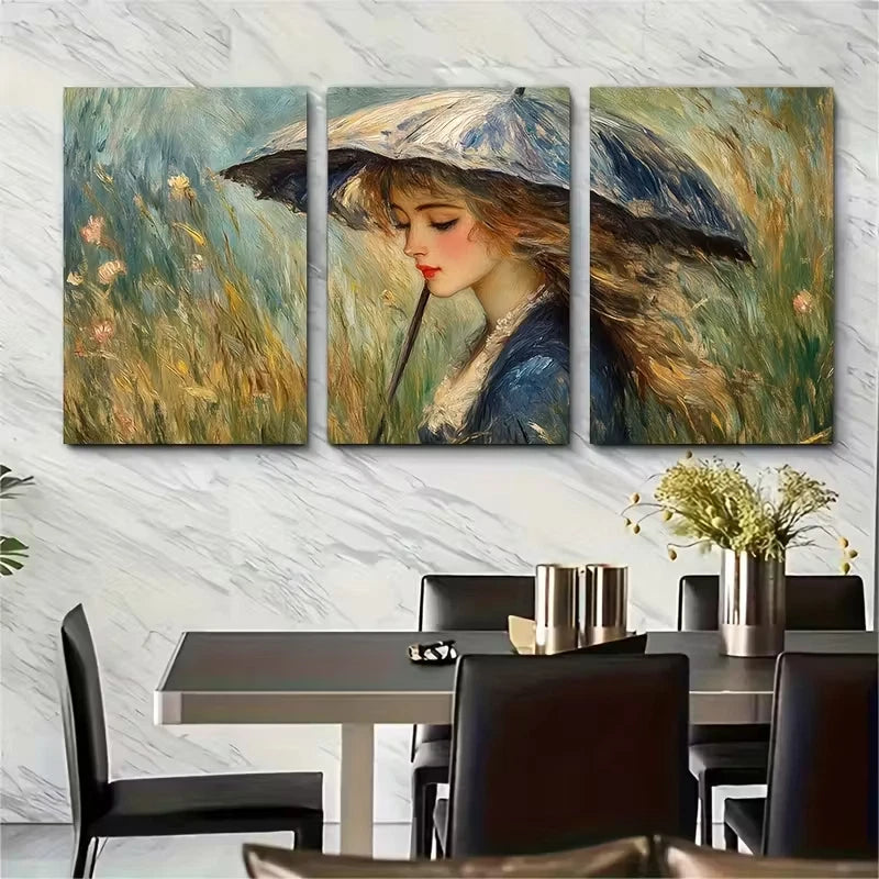 3pcs Renoir Femme avec Parasol Metal Print Ready to Hang Art
