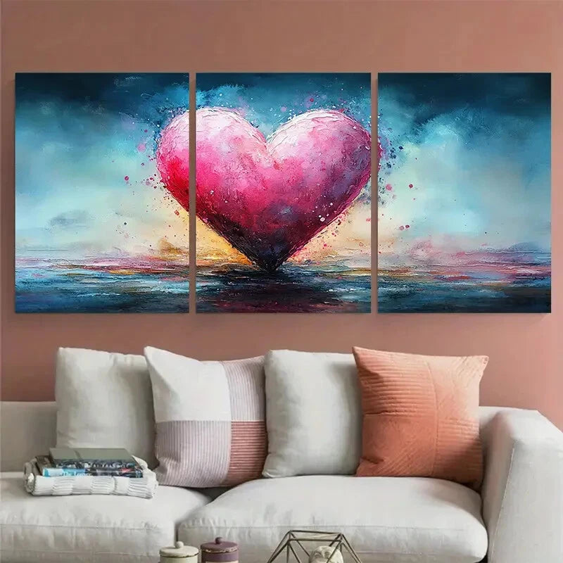 3pcs Romantic Pink Watercolour Heart Illustration Metal Print Ready to Hang Art - Bella Home Decor