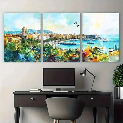 3pcs Malaga Cityscape Spain Landscape Perfect Wall Art Set Canvas Framed 60x90cm - High Quality Print 100% Australian Made Wall Canvas Ready to Hang
