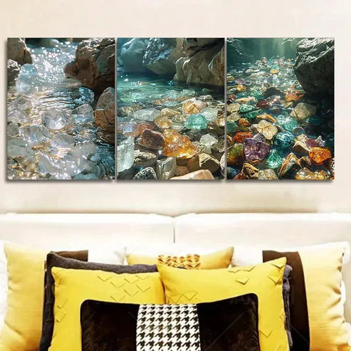 3pcs Water Gem Portrait Orientation  Wall Art Set Canvas Unframed - High Quality Print 100% Australian Made Wall Canvas - Bella Home Decor