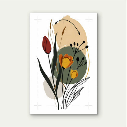 Mid-Century Modern Botanical Abstract Floral 40x60cm Metal Print Ready to Hang
