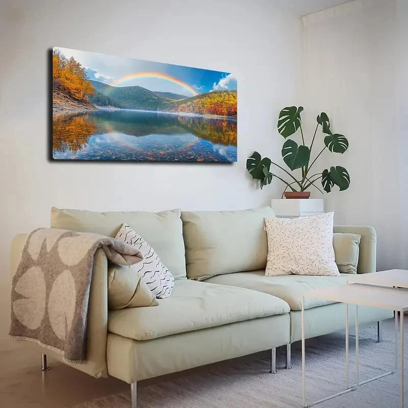 Serene Lake With Autumn Wall Art canvas office home room framed 120x60cm