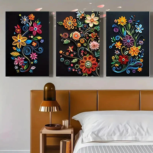 3pcs Boho Floral Kitchen Dorm BF Wall Art Canvas Framed 40x60cm - High Quality Print 100% Australian Made Wall Canvas Ready to Hang