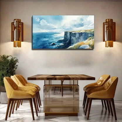 Ocean Under The Cliffs Wall Art Canvas Office Home Room Framed 120x60cm