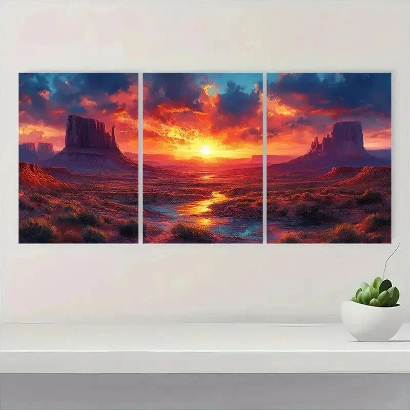 3pcs Bold Wild West Nature Mountain A     Wall Art Set Canvas Framed 40x60cm - High Quality Print 100% Australian Made Wall Canvas Ready to Hang - Bella Home Decor