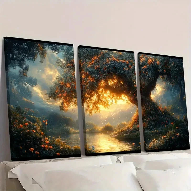 3pcs Magical Beanstalk & Sunset Scene BV    Wall Art Set Canvas Framed 40x60cm - High Quality Print 100% Australian Made Wall Canvas Ready to Hang