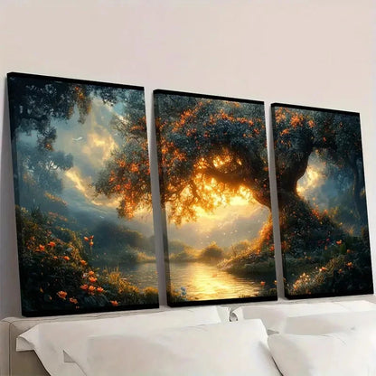 3pcs Magical Beanstalk & Sunset Scene BV    Wall Art Set Canvas Framed 40x60cm - High Quality Print 100% Australian Made Wall Canvas Ready to Hang