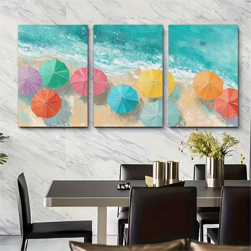3pcs Pastel Beach Art Coastal Landscapes Metal Print Ready to Hang Art