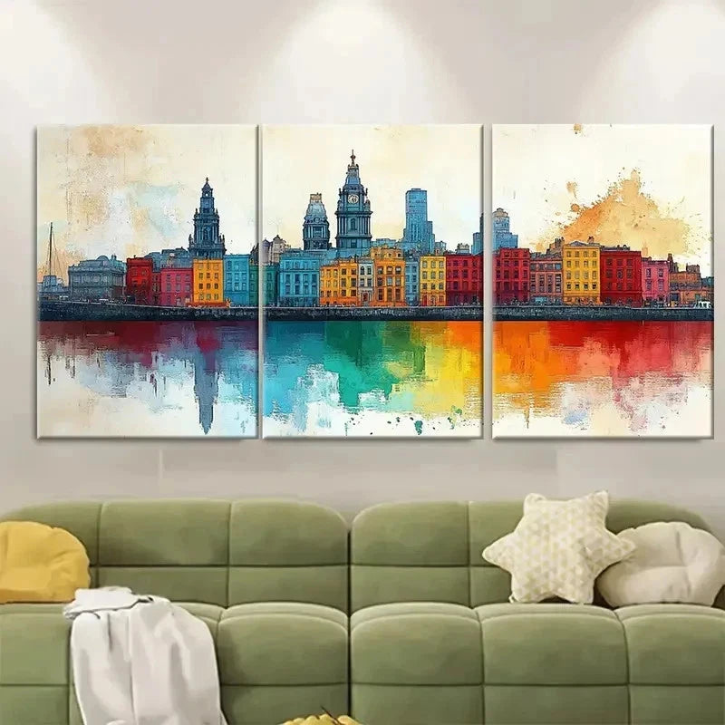 3pcs Dublin Skyline Colorful Landmarks DR  Wall Art Set Canvas Framed 50x70cm - High Quality Print 100% Australian Made Wall Canvas Ready to Hang - Bella Home Decor