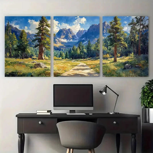 3pcs Sequoia Park California Impasto Illustration Metal Print Ready to Hang Art