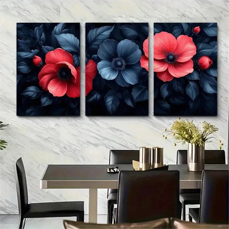 3pcs Elegant Floral Baroque Damask A    Wall Art Set Canvas Framed 60x90cm - High Quality Print 100% Australian Made Wall Canvas Ready to Hang