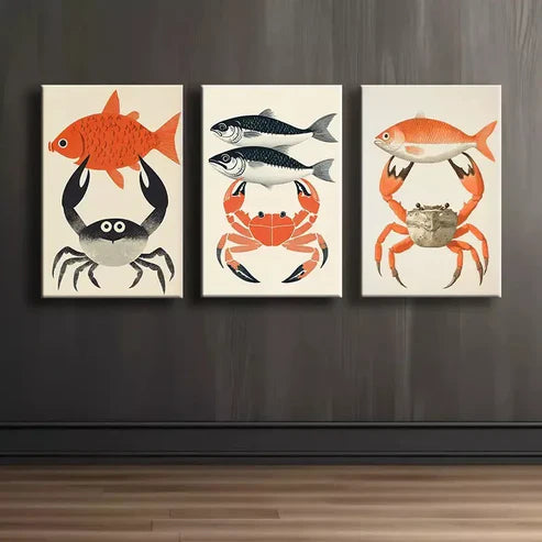 3pcs Art Of Crab & Bluefin Tuna Design Art Set Canvas Unframed - High Quality Print 100% Australian Made Wall Canvas - Bella Home Decor