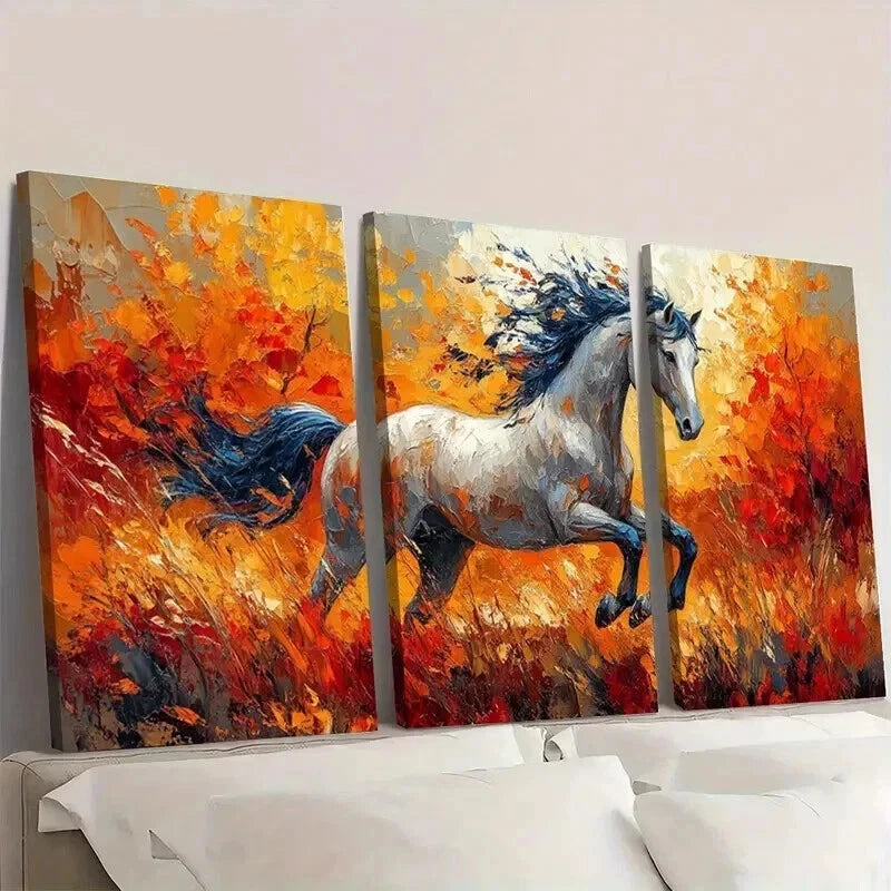 3pcs Abstract Colorful Forest with White Horse Wall Art Set Canvas Framed 40x60cm - High Quality Print 100% Australian Made Wall Canvas Ready to Hang - Bella Home Decor