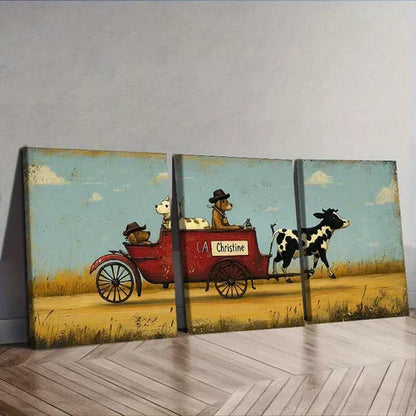 3pcs Contemporary Style Bullock Drawn Wall Art Set Canvas Unframed - High Quality Print 100% Australian Made Wall Canvas - Bella Home Decor