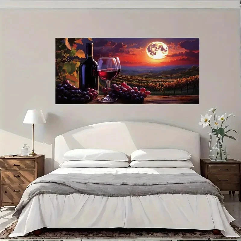 Red Wine Bottle Grape Glasses Wall Art Canvas Office Home Room Framed 120x60cm
