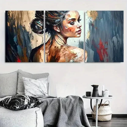 3pcs Abstract Expressionist Female Wall Art Set Canvas Unframed - High Quality Print 100% Australian Made Wall Canvas - Bella Home Decor