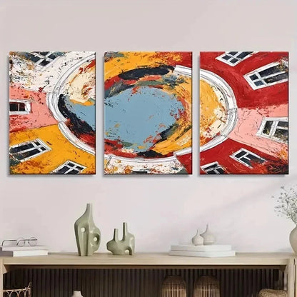 3pcs Colorful Abstract Red Yellow Blue Gray Wall Art Set Canvas Framed 40x60cm - High Quality Print 100% Australian Made Wall Canvas Ready to Hang - Bella Home Decor