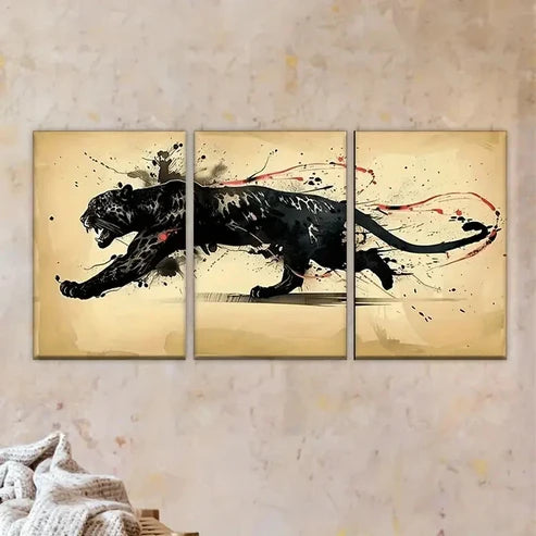 3pcs black and white tiger running throughT Wall Art Set Canvas Unframed - High Quality Print 100% Australian Made Wall Canvas
