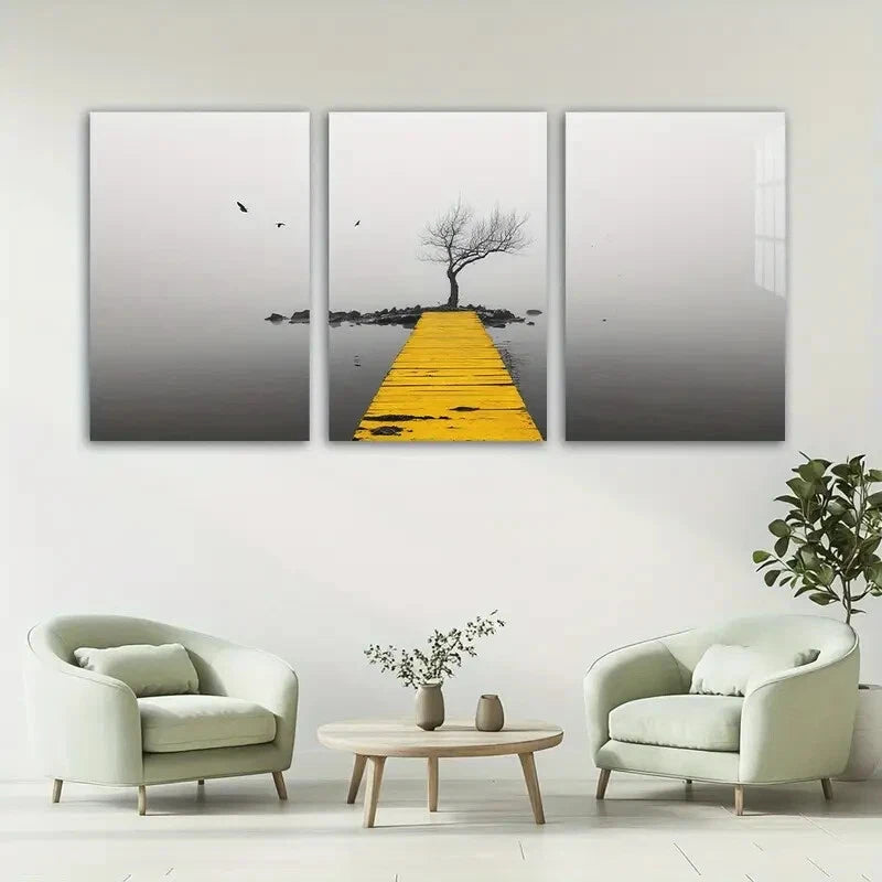 3pcs Seaside Flying Birds and Trees Themed Metal Print Ready to Hang Art - Bella Home Decor