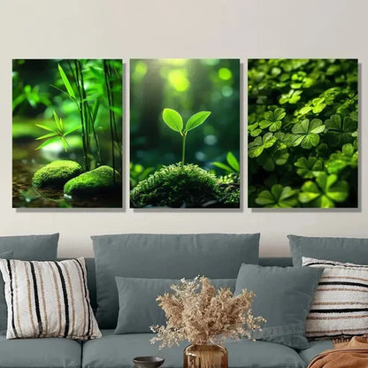 3pcs Plant Close-Up Bamboo Leaves Wall Art Canvas Unframed - High Quality Print 100% Australian Made Wall Canvas