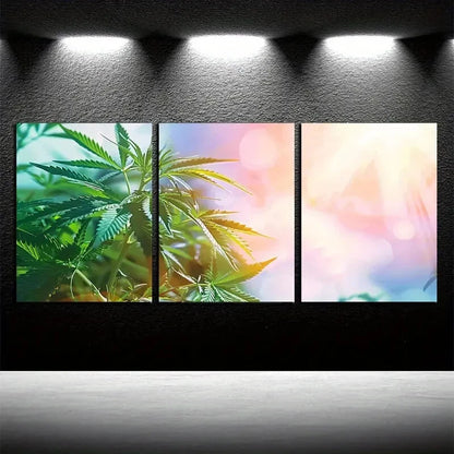 3pcs Vibrant Sun in Weed Illustration Metal Print Ready to Hang Art - Bella Home Decor