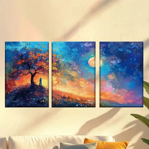 3pcs Blue Maple Forest And Nebula Wall Art Set Canvas Unframed - High Quality Print 100% Australian Made Wall Canvas - Bella Home Decor