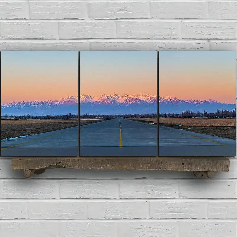 3pcs Sunset Glow Highway Road Trio Metal Print Ready to Hang Art - Bella Home Decor